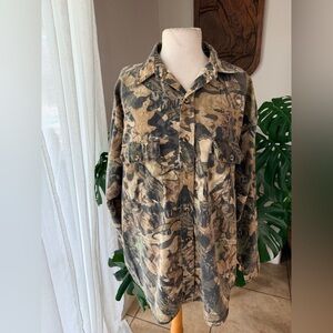 Jerzees Outdoors Camo Button Up Shirt Jacket Mens Large Vintage Style